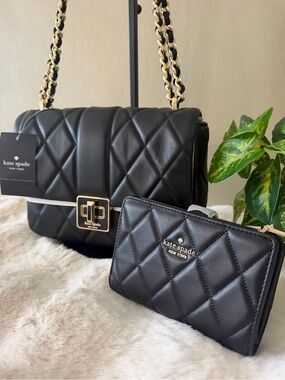 kate spade Black Quilted Shoulder Bag with Matching Wallet.NWT